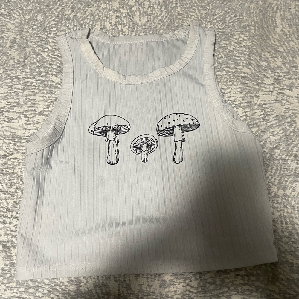 SHEIN White Crop Top with Mushroom Print